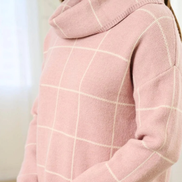 "The Anna" Pink Window Pane Turtleneck - Picture 2 of 3